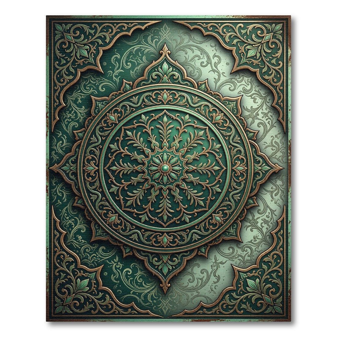 Elegant Emerald Verdant Ornate Medallion Rug