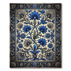 Ornate Blue Floral Vine Border Rug