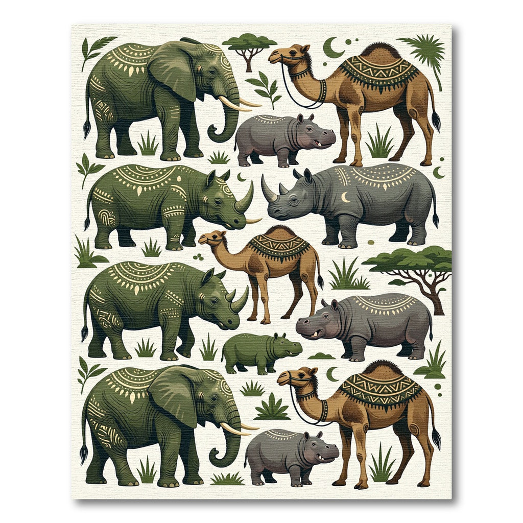 Safari Animal Forest Green Folk Art Rug