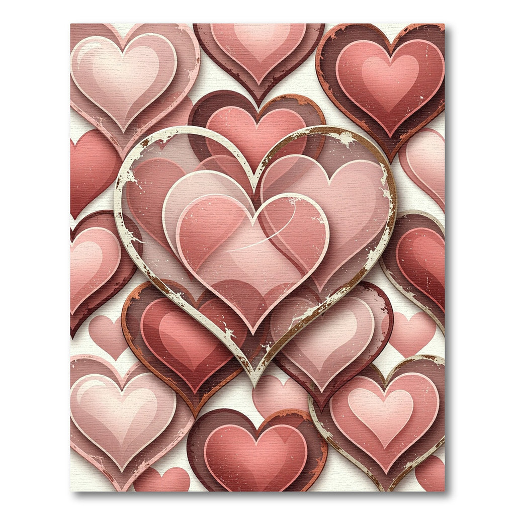 Vintage Distressed Layered Hearts Blush Rug