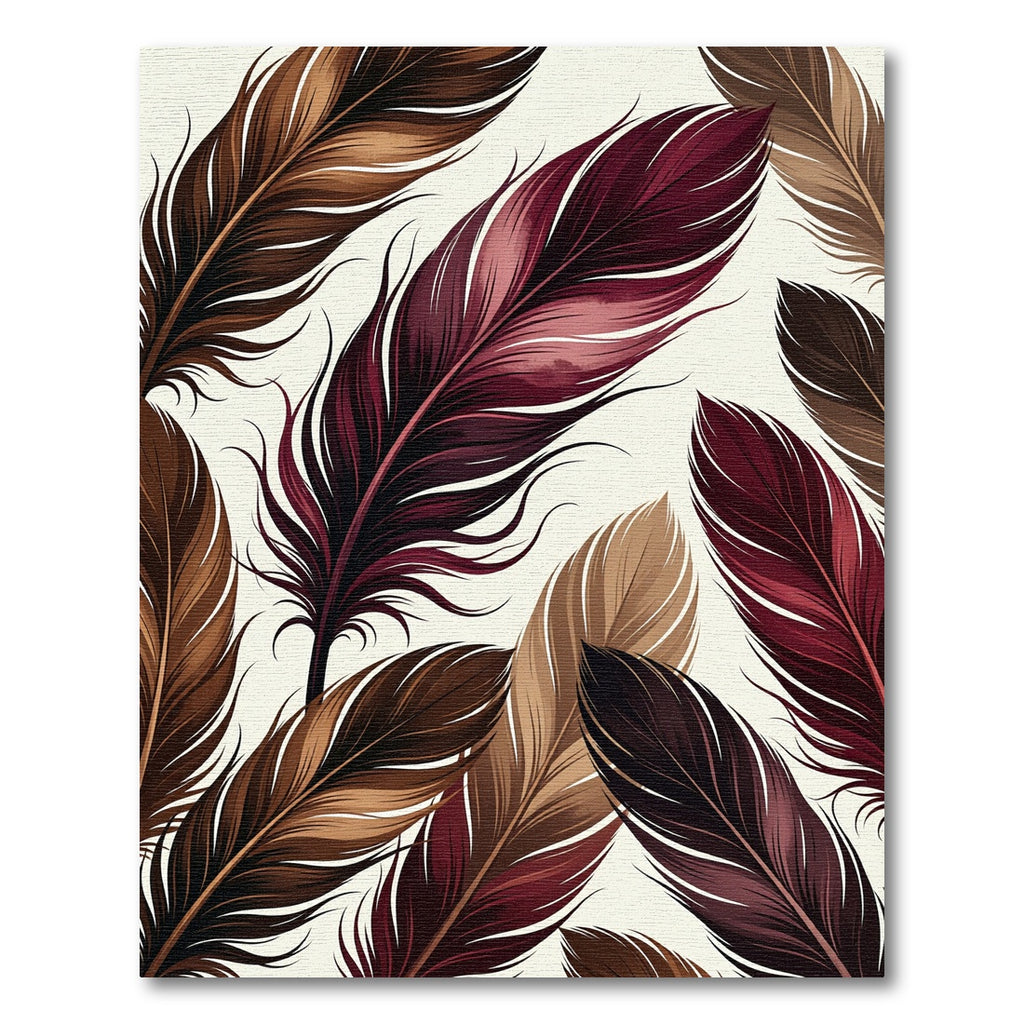 Sophisticated Crimson and Earthy Feather Composition Rug