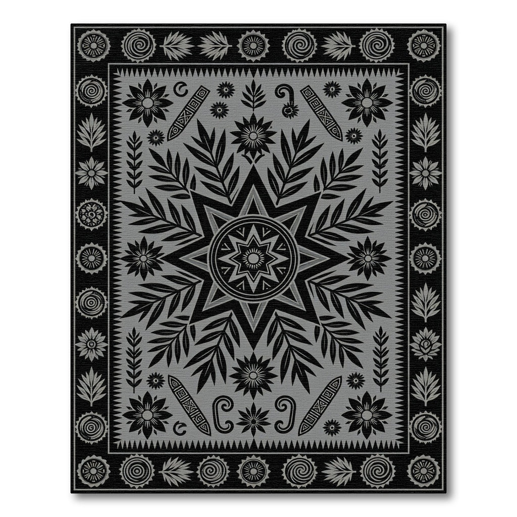 Monochrome Floral Star Medallion Art Rug