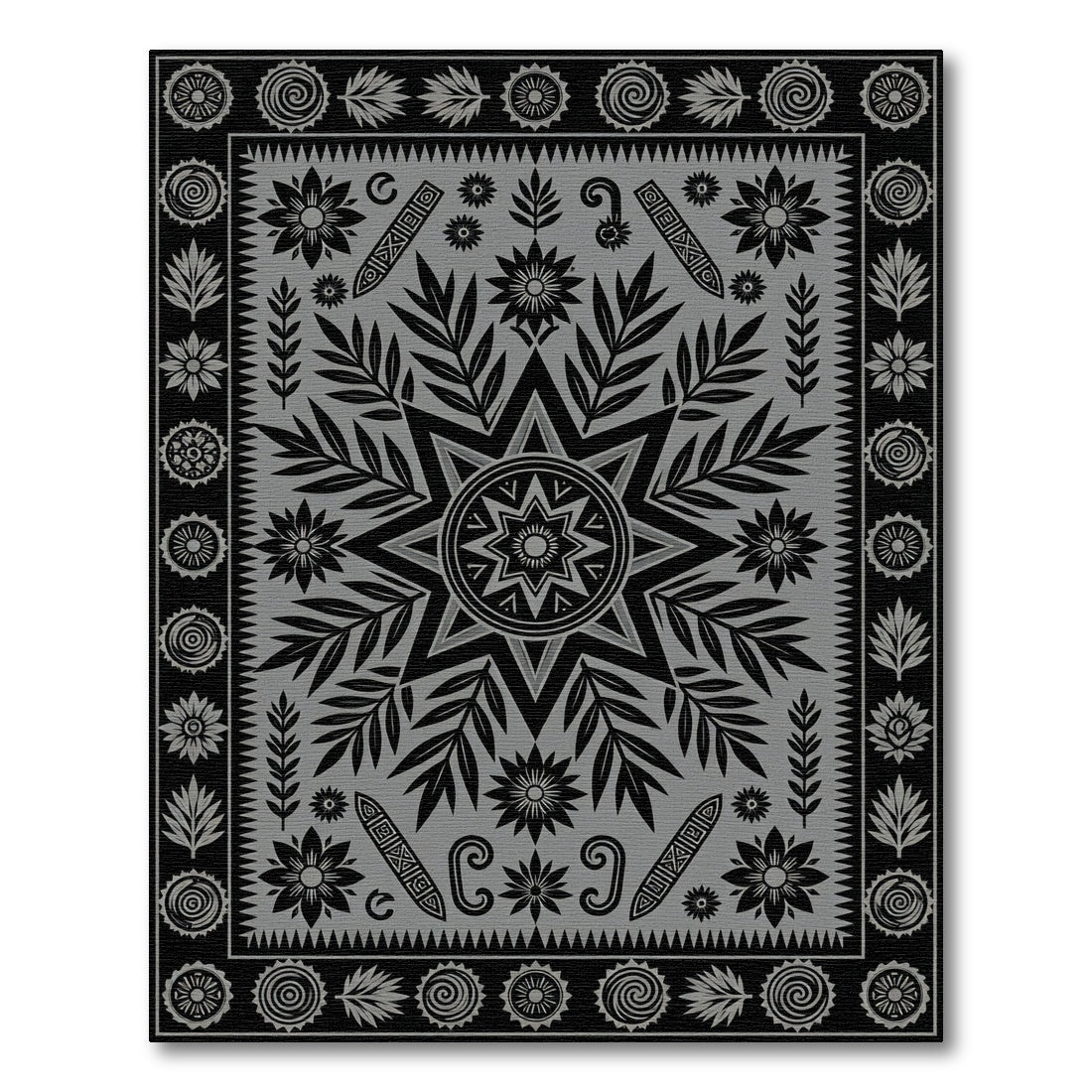 Monochrome Floral Star Medallion Art Rug