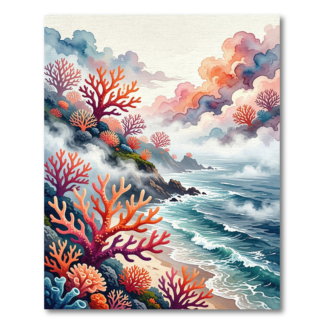 Vibrant Coral Reef Coastal Watercolor Rug