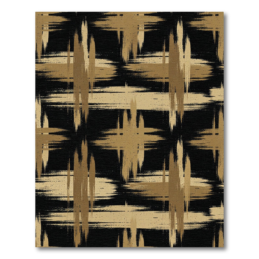 Modern Gold Black Abstract Brush Plaid Rug