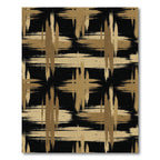 Modern Gold Black Abstract Brush Plaid Rug