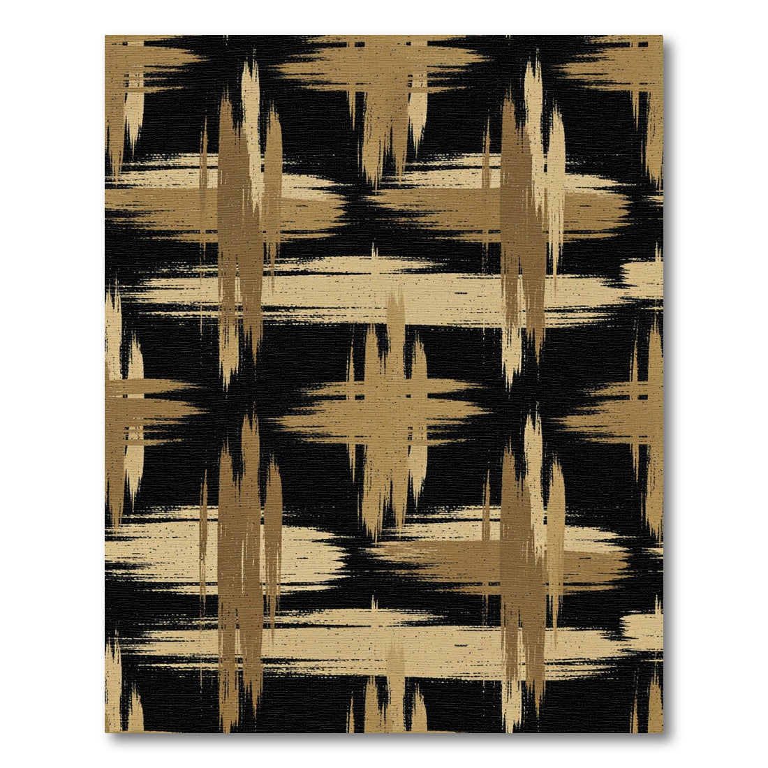 Modern Gold Black Abstract Brush Plaid Rug