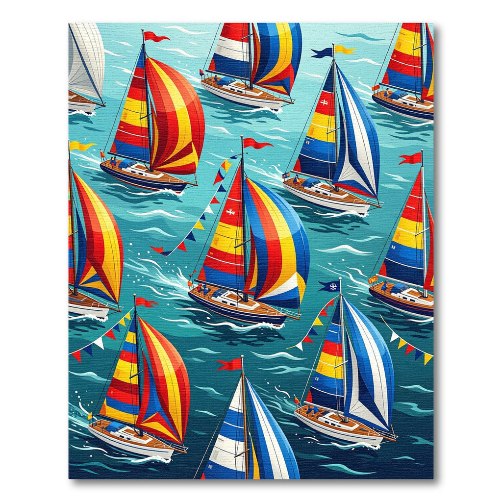 Colorful Sailboats Racing on Water Rug