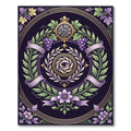 Purple Floral Laurel Wreath Gold Medallion Rug