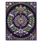 Purple Floral Laurel Wreath Gold Medallion Rug