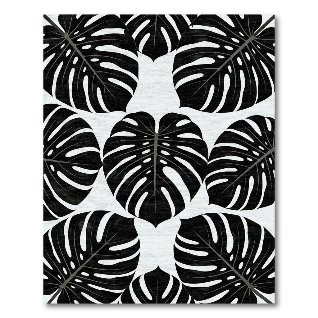 Bold Black Tropical Monstera Leaves Rug