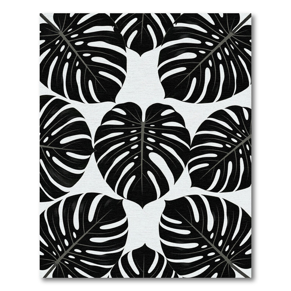 Bold Black Tropical Monstera Leaves Rug