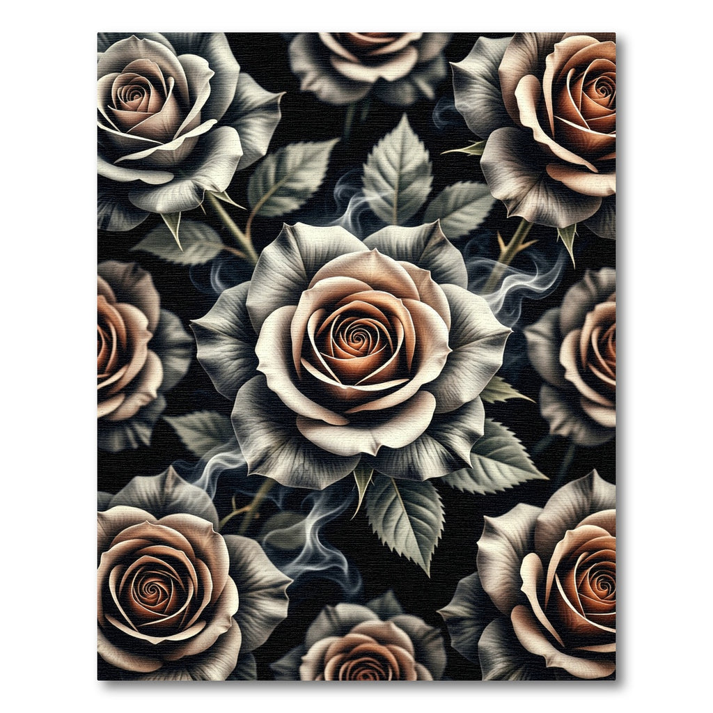 Grayscale And Peach Rose Smoke Rug