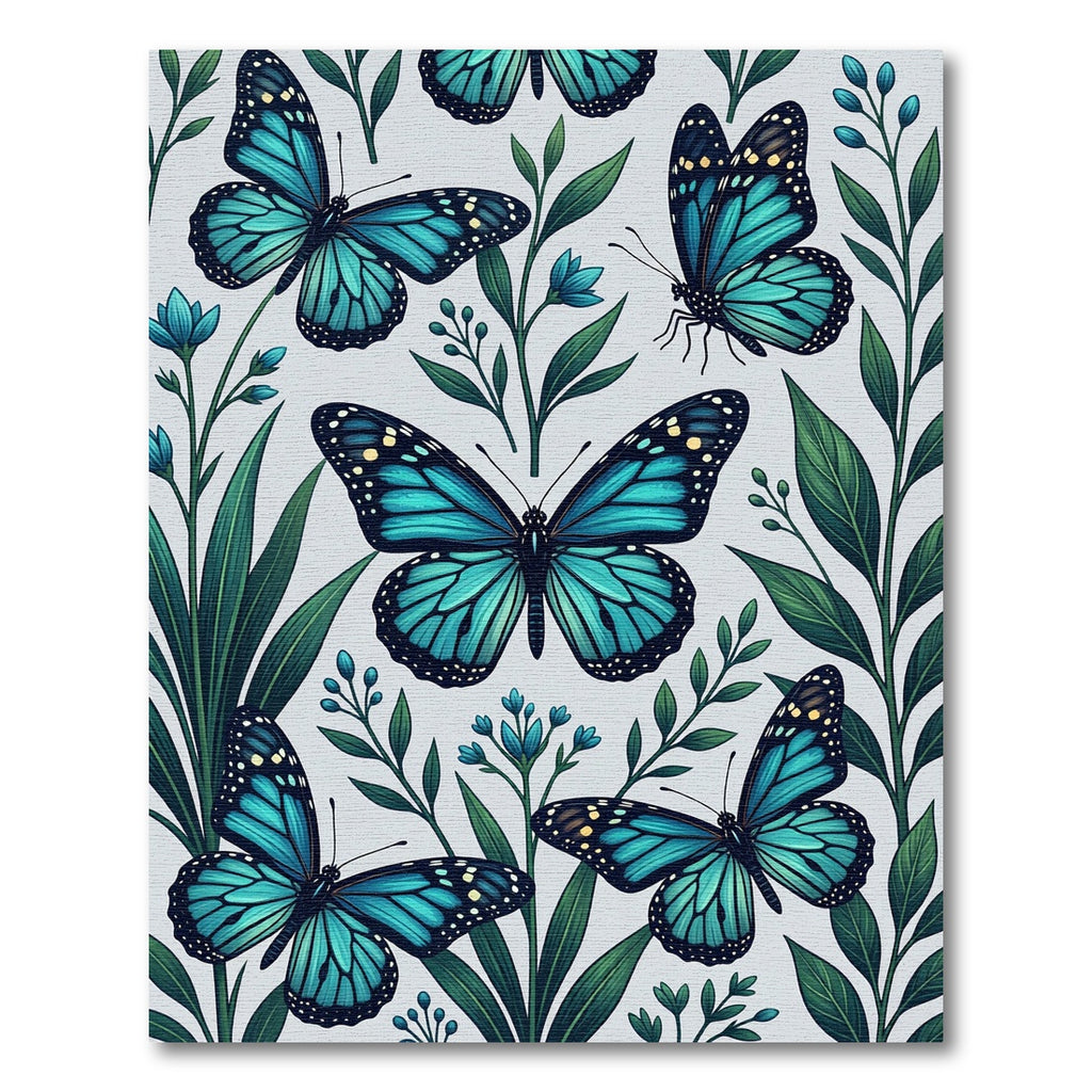 Vibrant Azure Butterfly Botanical Meadow Rug