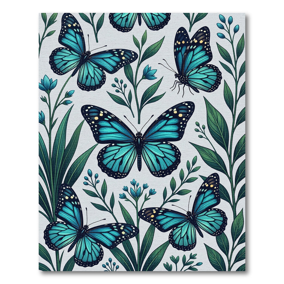 Vibrant Azure Butterfly Botanical Meadow Rug