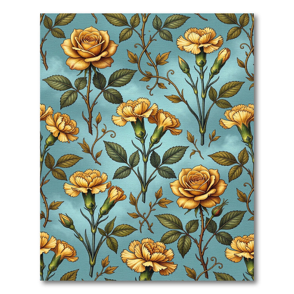 Golden Floral Blossom Garden Rug