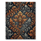 Ornate Gold Silver Damask Scrolls Rug