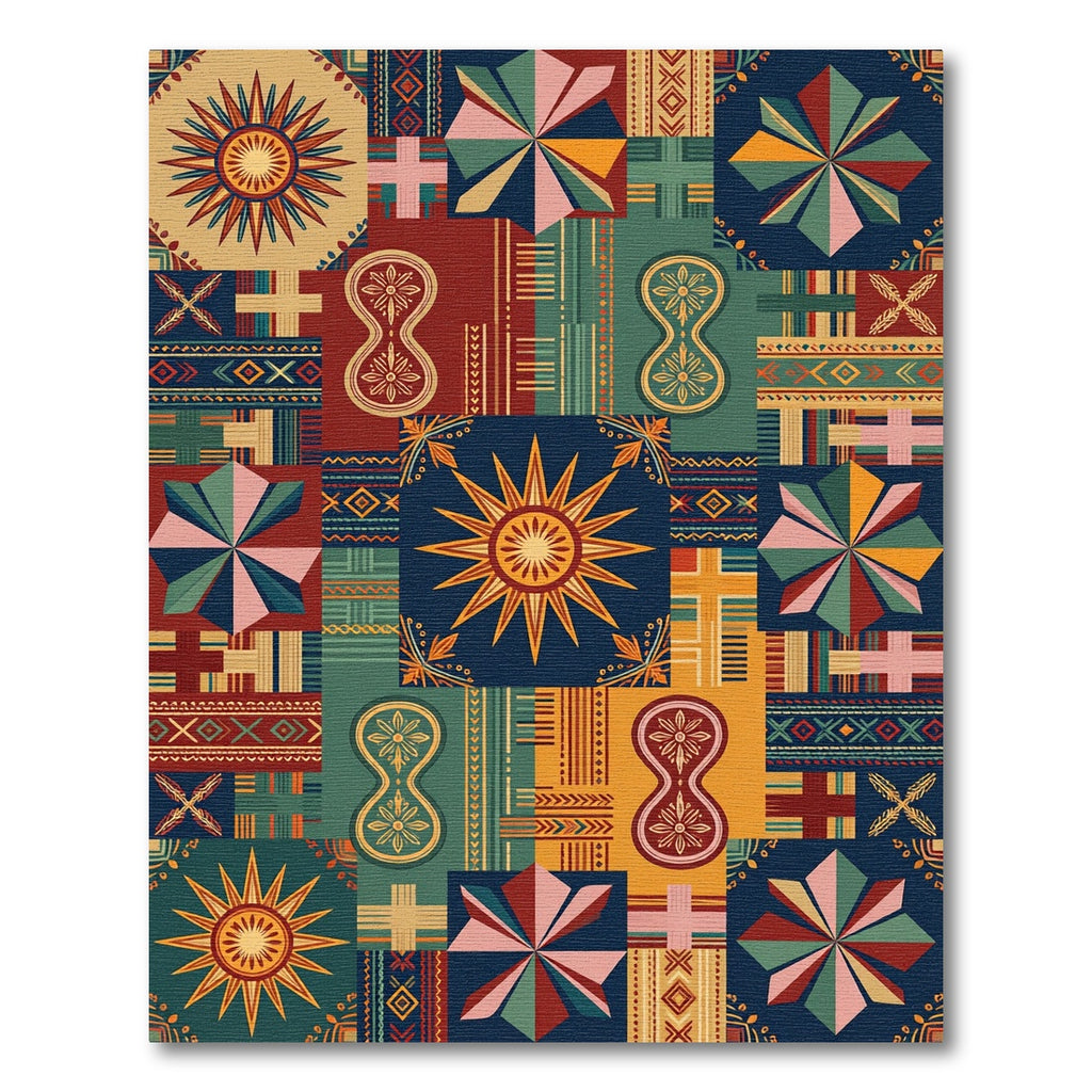 Geometric Sunburst Sundial Patchwork Rug
