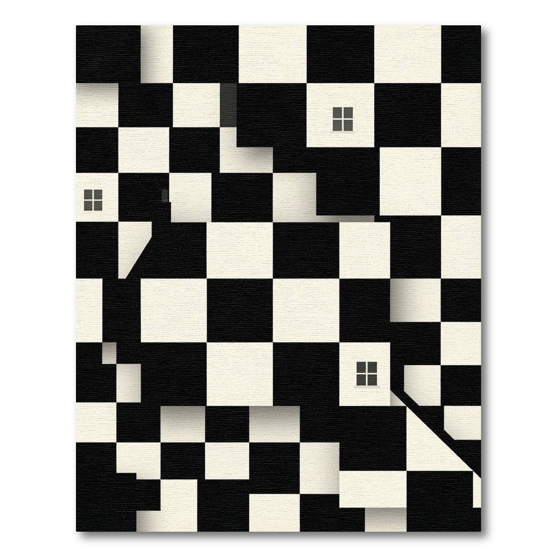 Modern Monochrome Geometric Architectural Grid Rug