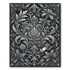 Ornate Grey Floral Scrollwork Rug