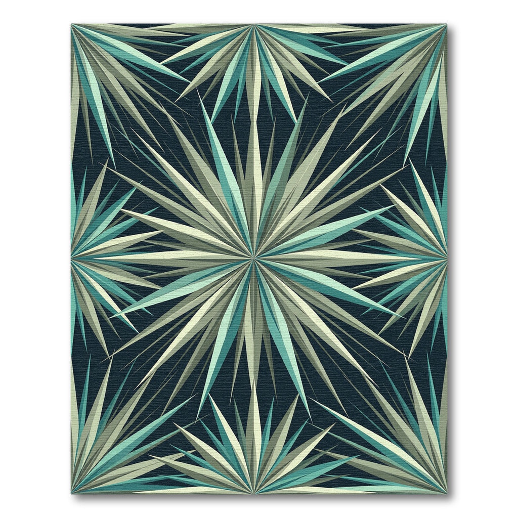 Teal Mint Geometric Sunburst Star Rug