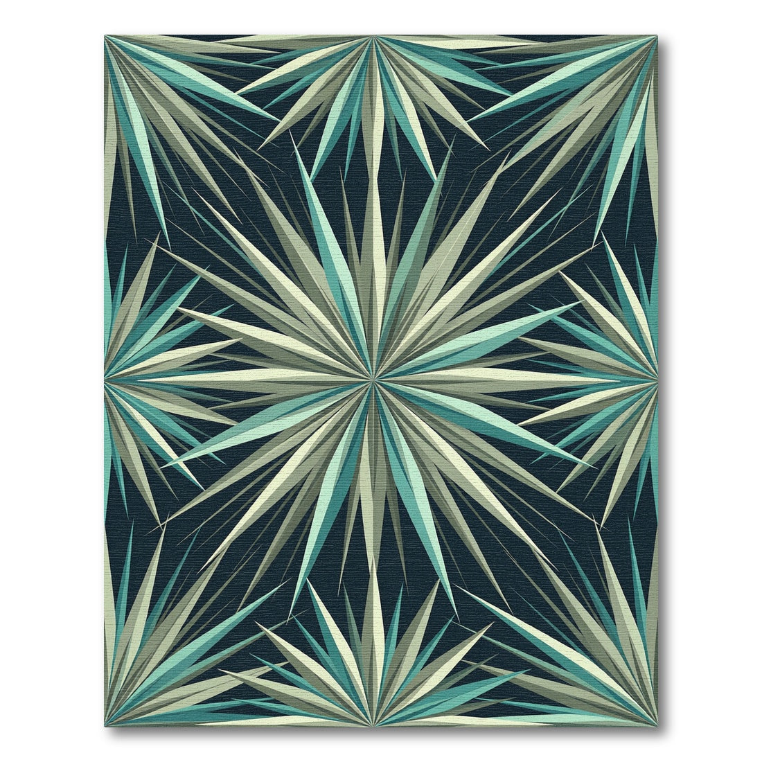 Teal Mint Geometric Sunburst Star Rug