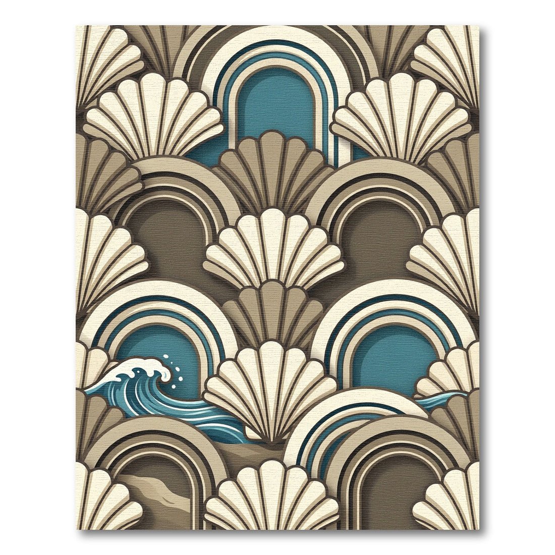 Art Deco Seashell and Teal Wave Rug