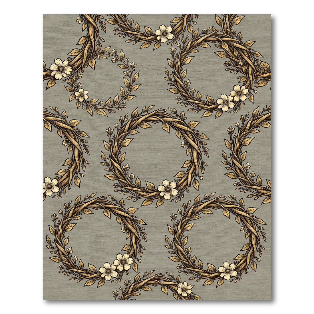 Antique Gold Floral Wreath Arrangement Rug
