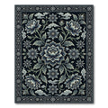 Elegant Midnight Blue Lotus Floral Illustration Rug