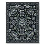 Elegant Midnight Blue Lotus Floral Illustration Rug