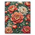 Coral Orange Peony Floral Garden Rug