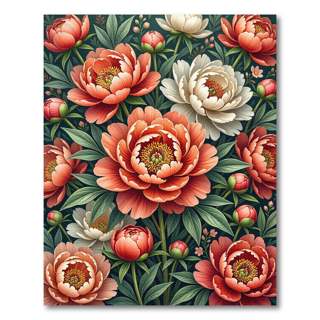 Coral Orange Peony Floral Garden Rug