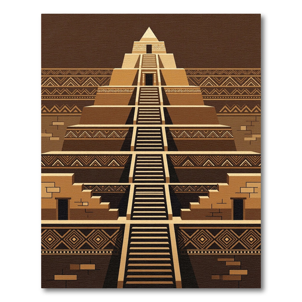 Geometric Brown Step Pyramid Art Rug