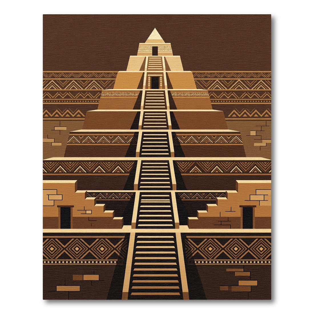 Geometric Brown Step Pyramid Art Rug