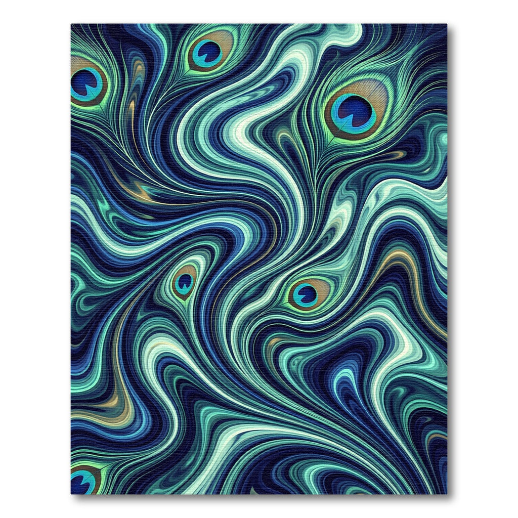 Fluid Teal Peacock Feather Swirl Rug