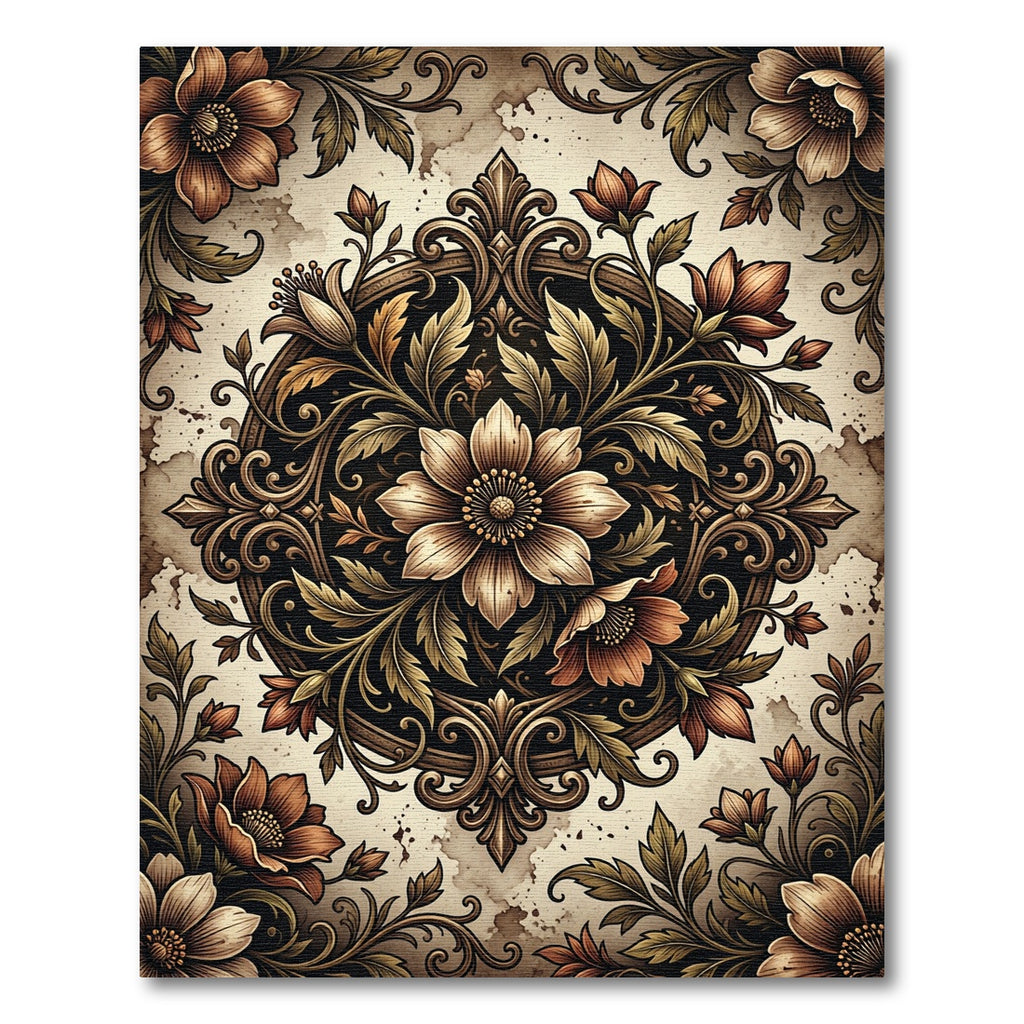 Antique Sepia Botanical Scroll Rug