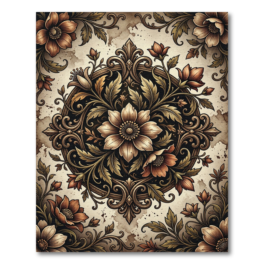Antique Sepia Botanical Scroll Rug