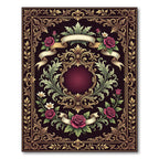 Ornate Burgundy Floral Damask Scroll Medallion Rug