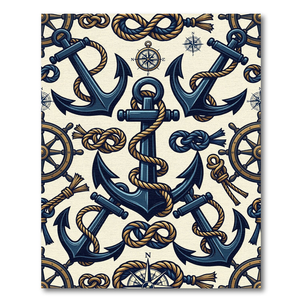 Nautical Anchor Navy And Gold Compass Rug
