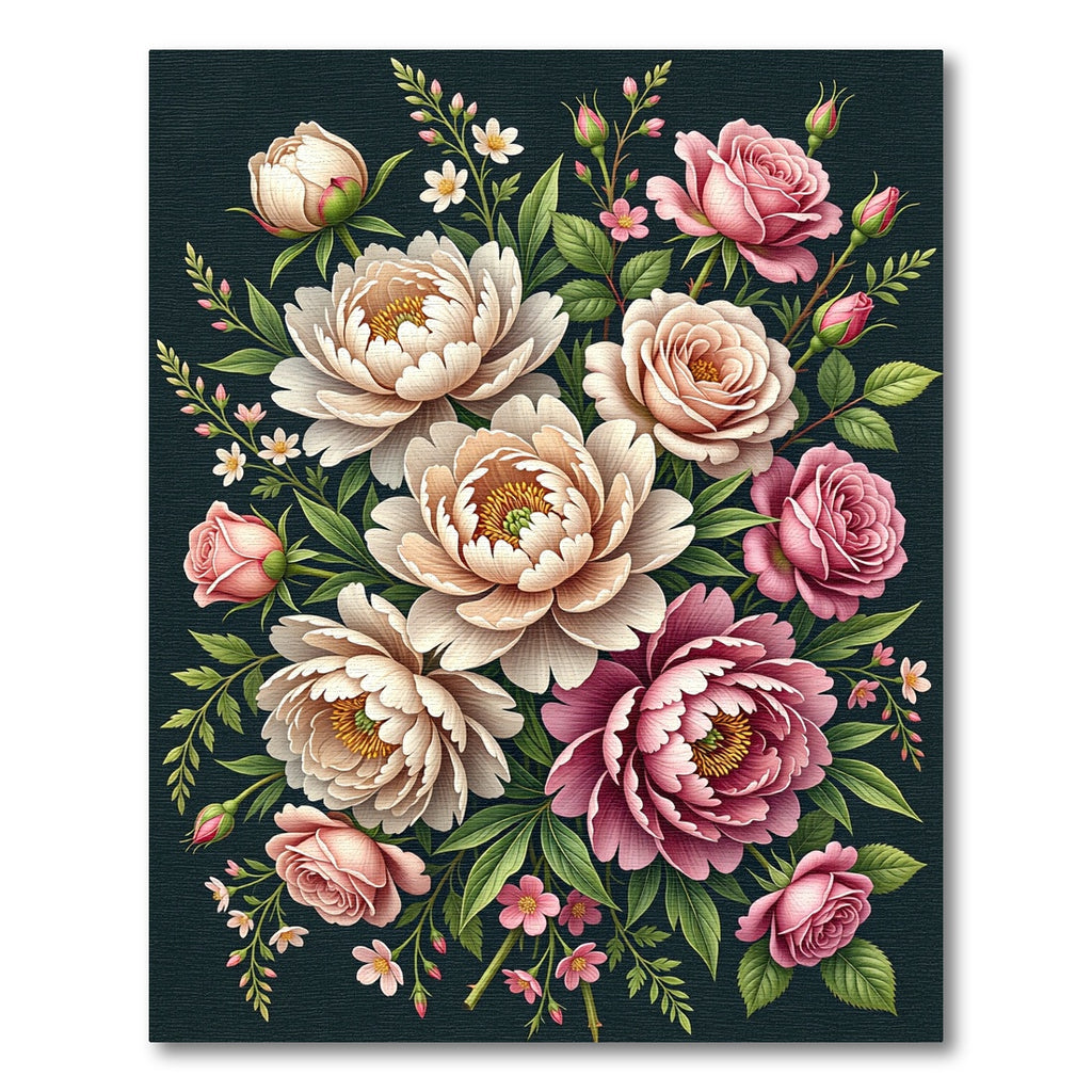 Soft Pink Peony Garden Floral Bouquet Rug