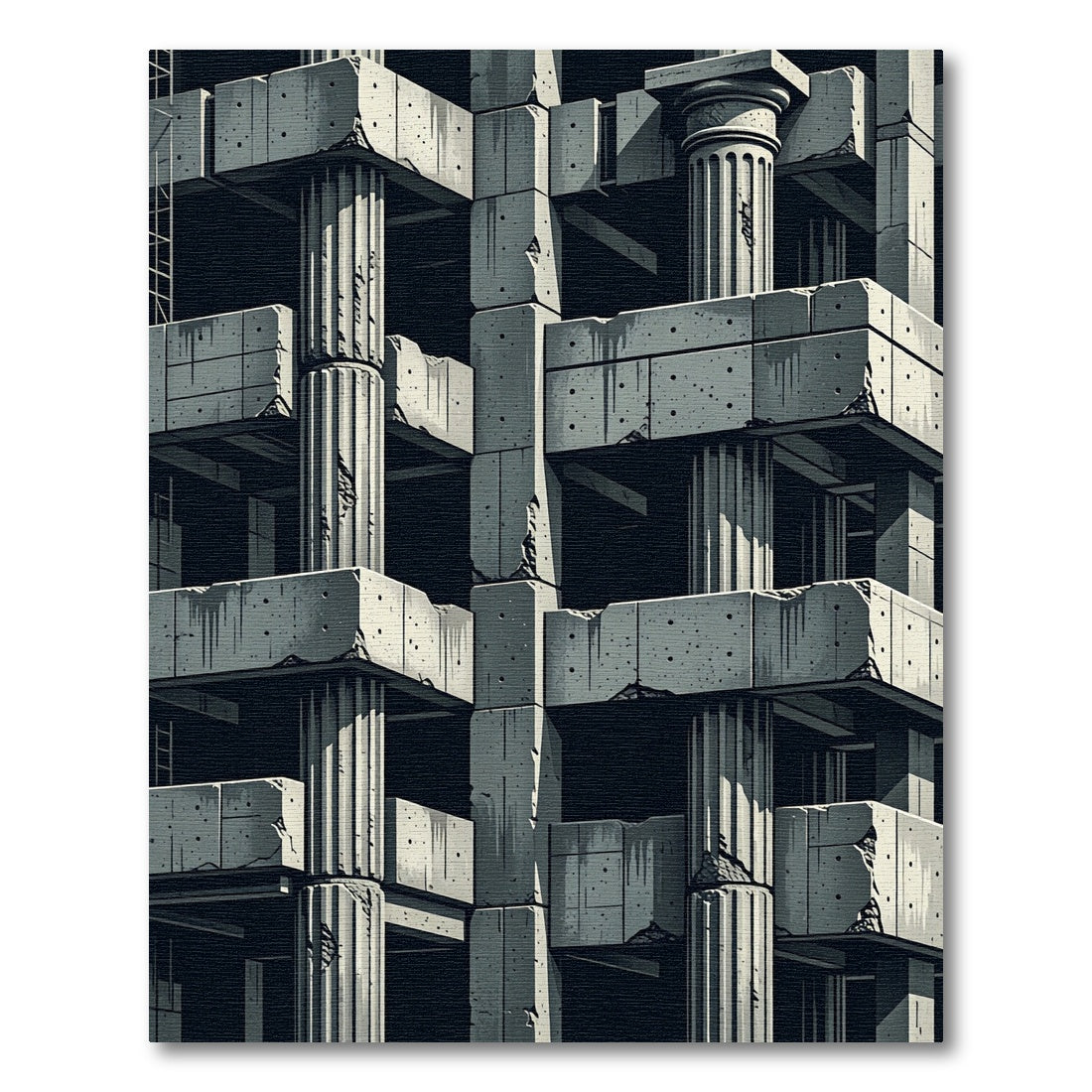 Monochromatic Concrete Column Architectural Texture Rug