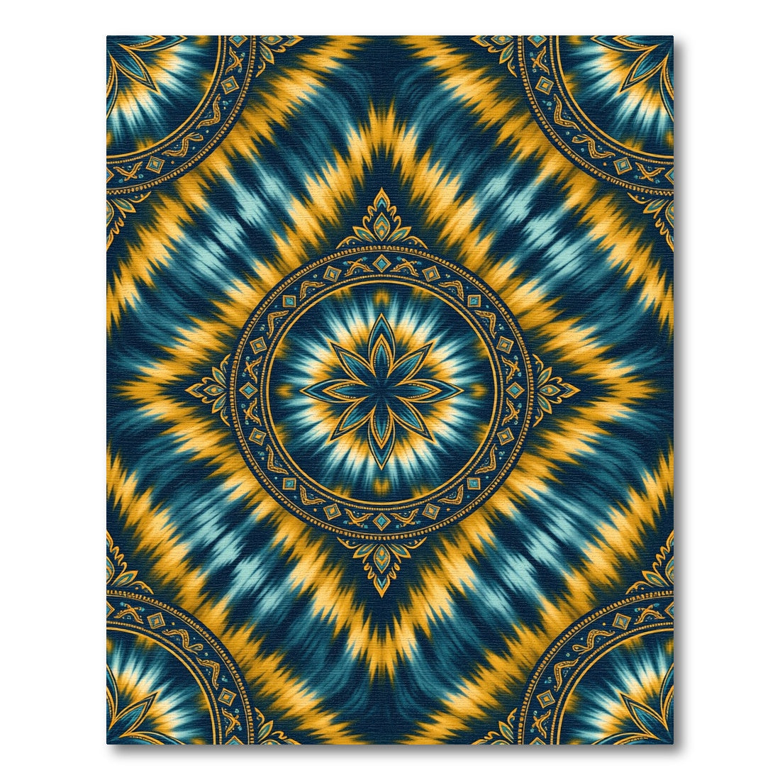 Radiant Blue Yellow Mandala Tie Dye Rug