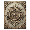 Ornate Golden Baroque Scroll Medallion Rug