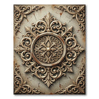 Ornate Golden Baroque Scroll Medallion Rug