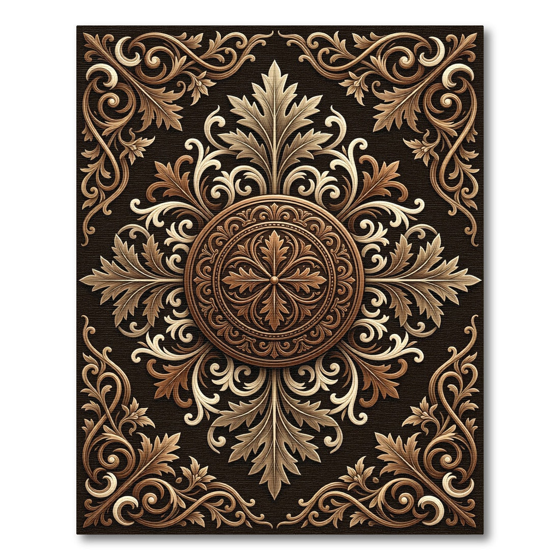 Ornate Floral Medallion Sepia Tones Rug