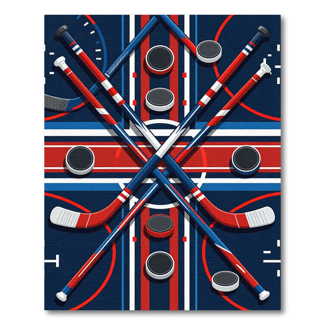 Geometric Hockey Stick and Puck Art Rug