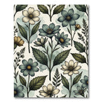 Botanical Sage and Cream Floral Illustration Rug