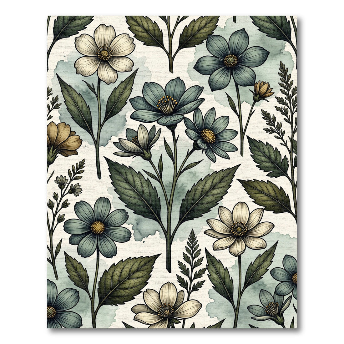 Botanical Sage and Cream Floral Illustration Rug