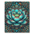 Teal Lotus Mandala Blossoming Art Rug
