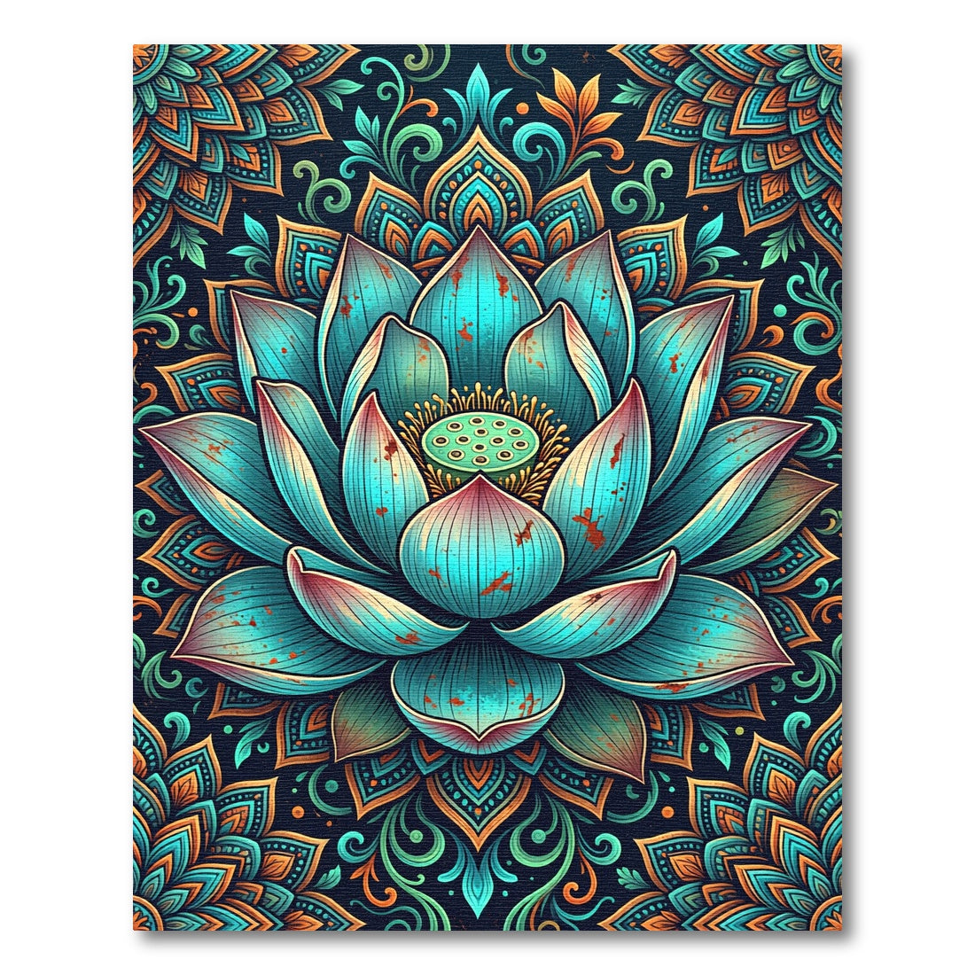 Teal Lotus Mandala Blossoming Art Rug